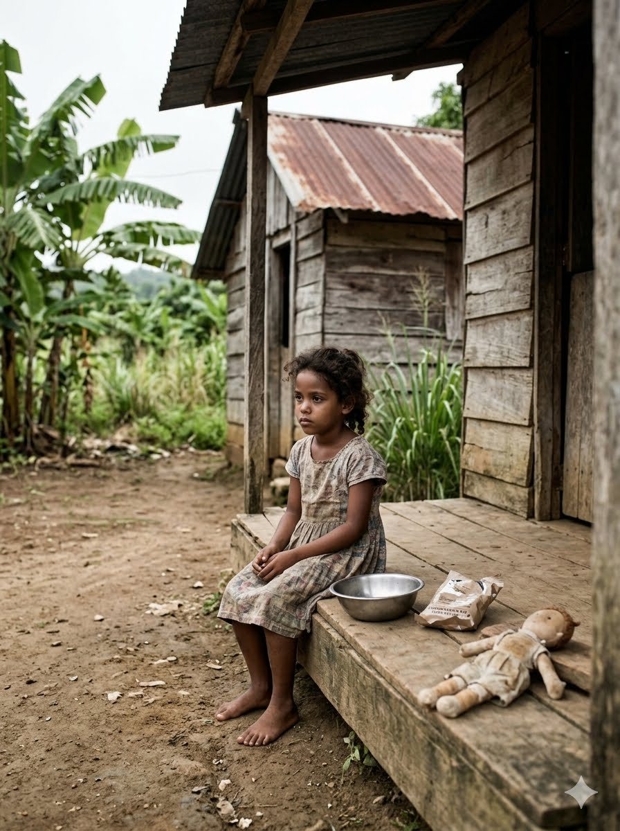 Niña en el portal de su casa